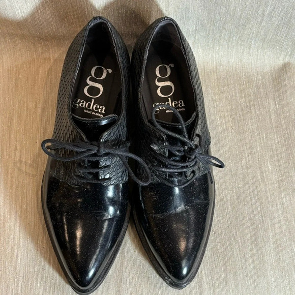 GADEA Sz 36 Croc and Patent Leather Lace Up Pointy Academia Vibe Oxfords Shoes - Picture 4 of 10